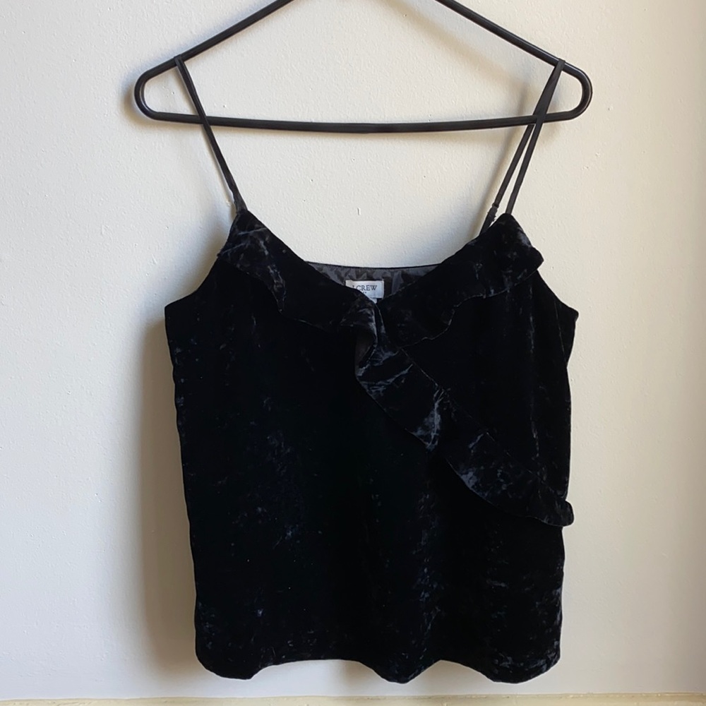 J. Crew Black Velvet Ruffle Cami